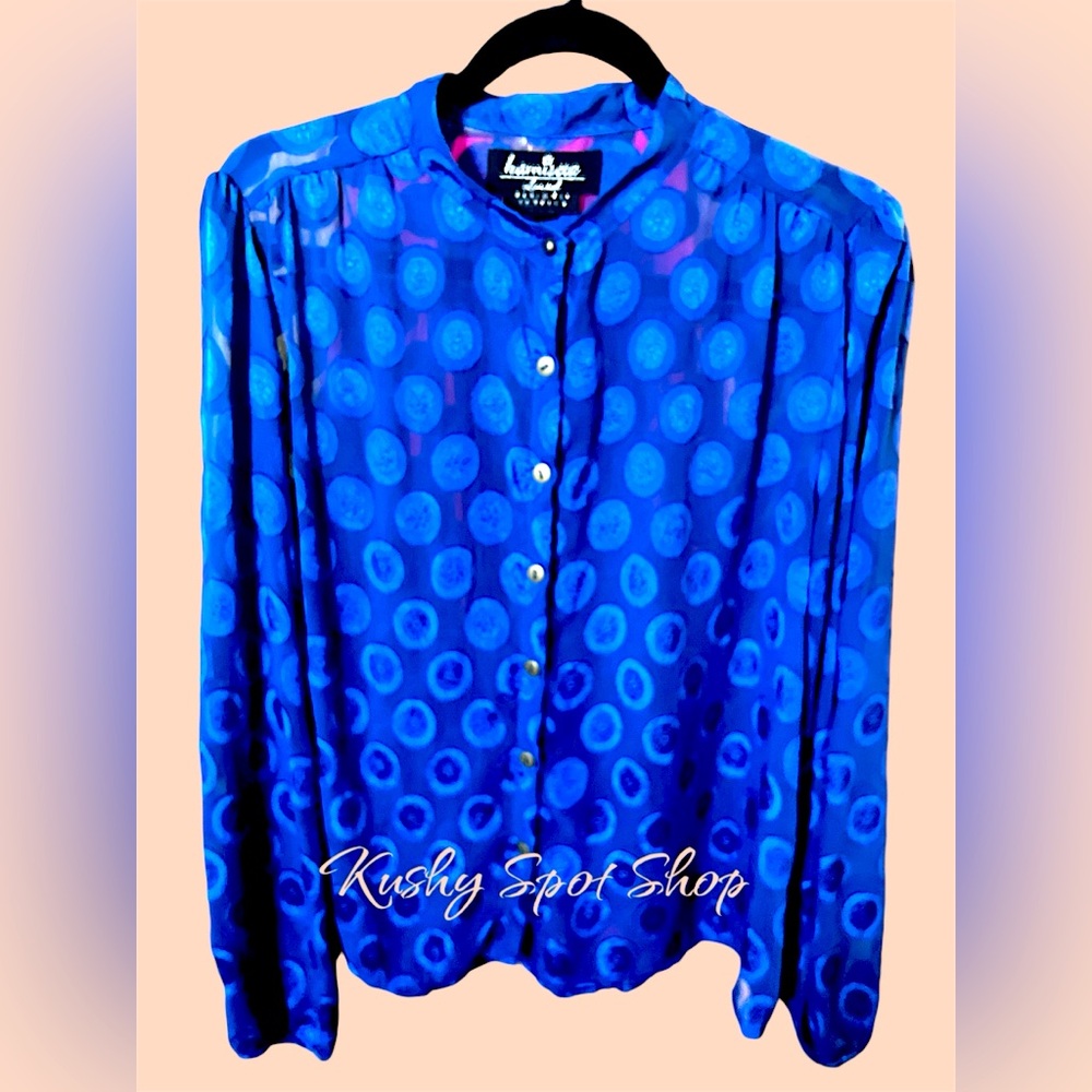 PreLoved KAMISETA Royal Blue silhouette Long Sleeve Button Blouse✨💙🔵✨ sz Large